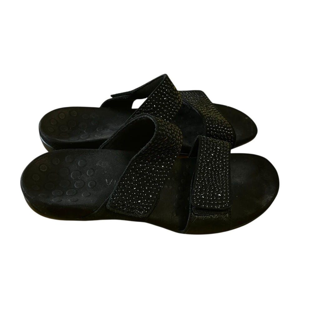 vionic samoa black leather slide adjustable sandals orthaheel comfort 9 - Picture 2 of 4